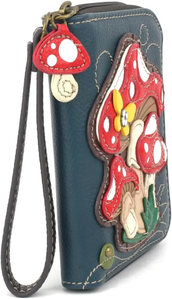 CHALA Zip Around Wallet, Wristlet, 8 Credit Card Slots, Sturdy Pu Leather - Mushroom - blue
