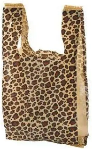 Charm Your Prince 100 LEOPARD PRINT Disposable Plastic Shopping Gift Bags with Handles by CYP - Medium - 11 1/2" x 6" x 21"
