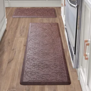 Chef Gear - Anti-Fatigue Wellness Kitchen Mat - Marni Design - Cushioned Comfort Chef Mat - Faux Leather - Cooking & Standing Relief -Skid-Resistant - Set of 2-17.5"x 60"/ 17.5"x28"- Red