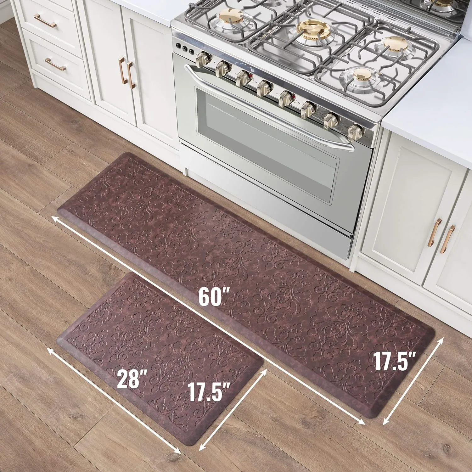 Chef Gear - Anti-Fatigue Wellness Kitchen Mat - Marni Design - Cushioned Comfort Chef Mat - Faux Leather - Cooking & Standing Relief -Skid-Resistant - Set of 2-17.5"x 60"/ 17.5"x28"- Red