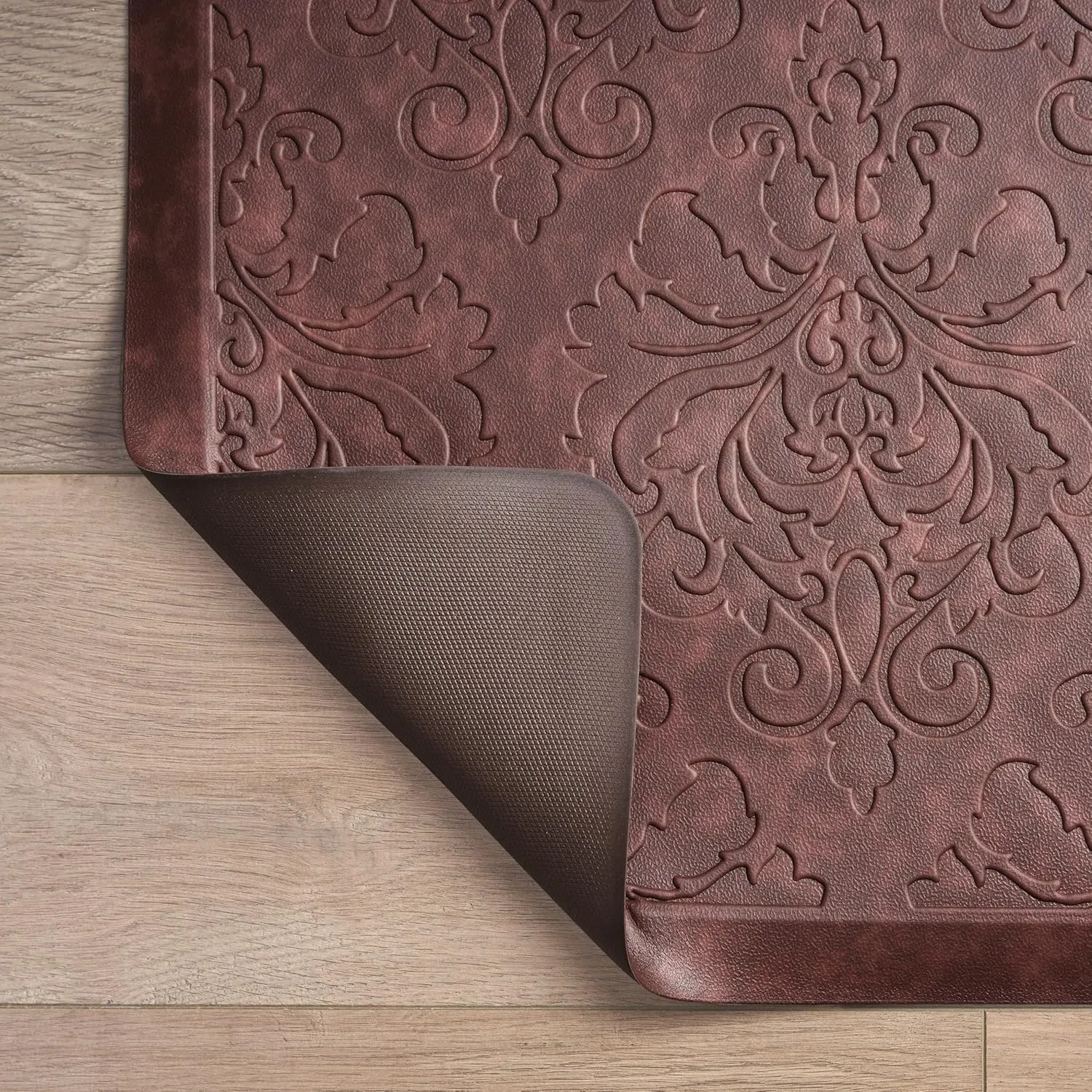 Chef Gear - Anti-Fatigue Wellness Kitchen Mat - Marni Design - Cushioned Comfort Chef Mat - Faux Leather - Cooking & Standing Relief -Skid-Resistant - Set of 2-17.5"x 60"/ 17.5"x28"- Red