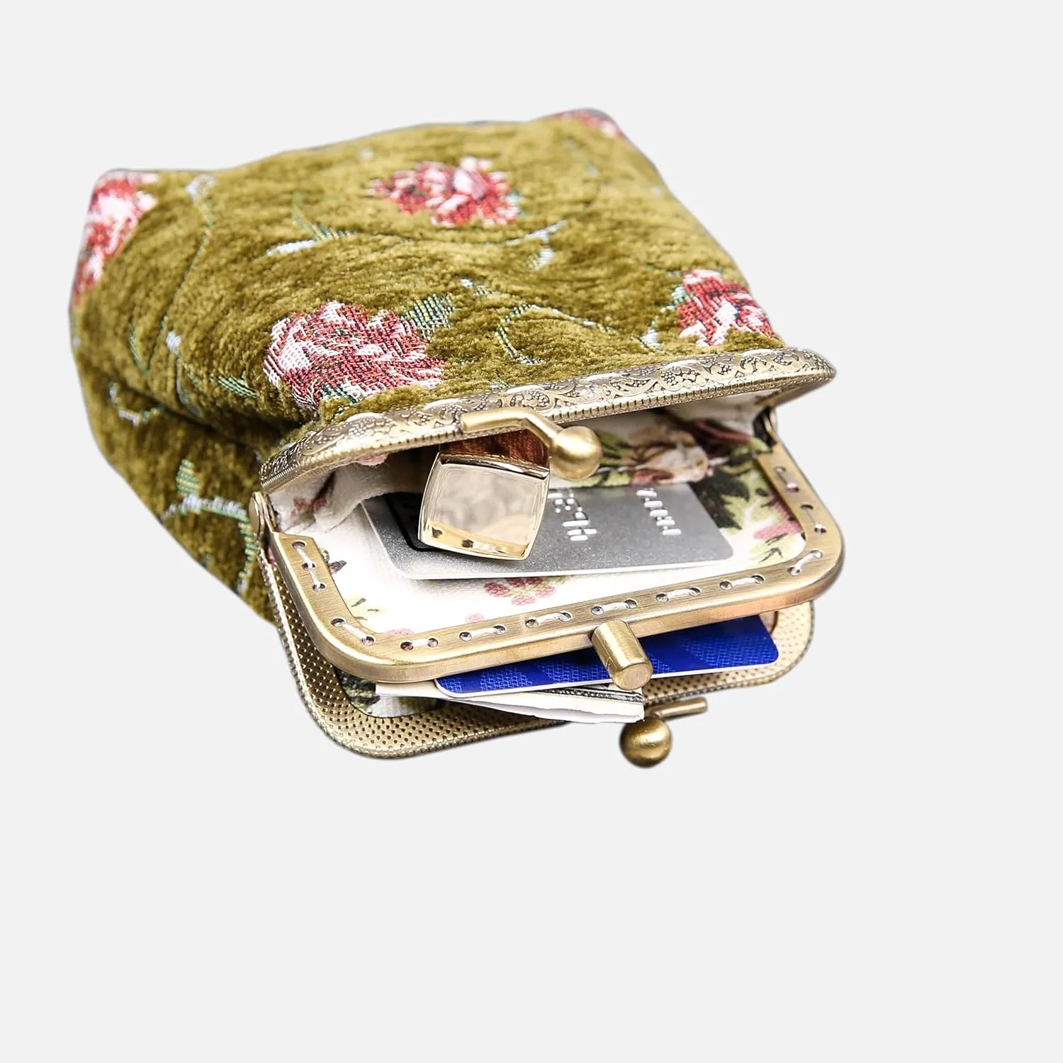 Chenille Carpet Double Kiss Clasp Coin Purse Pouch,Vintage Change Wallet Card Holder
