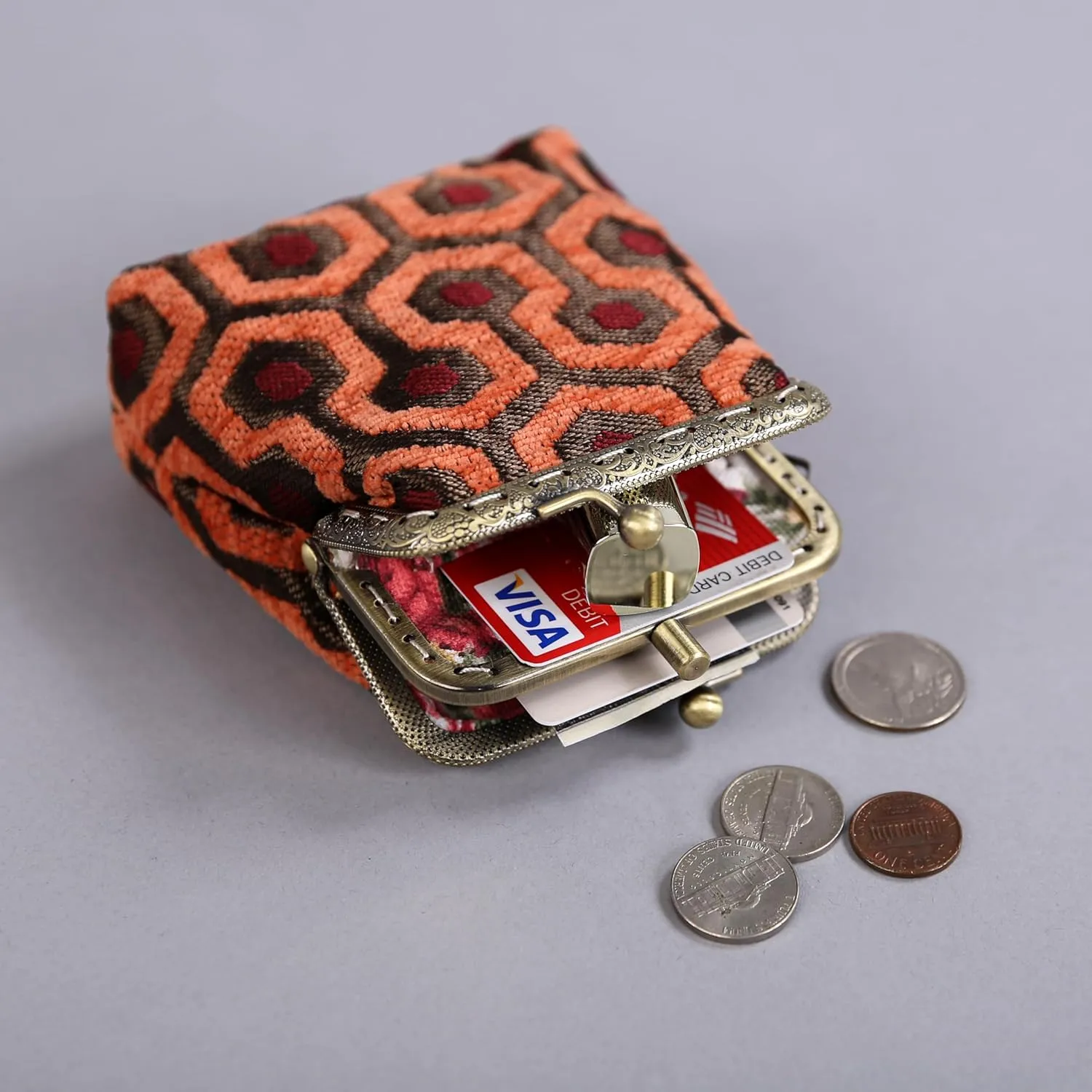 Chenille Carpet Double Kiss Clasp Coin Purse Pouch,Vintage Change Wallet Card Holder