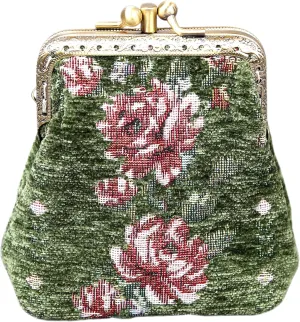 Chenille Carpet Double Kiss Clasp Coin Purse Pouch,Vintage Change Wallet Card Holder