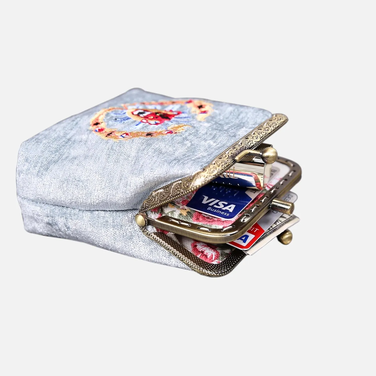 Chenille Carpet Double Kiss Clasp Coin Purse Pouch,Vintage Change Wallet Card Holder