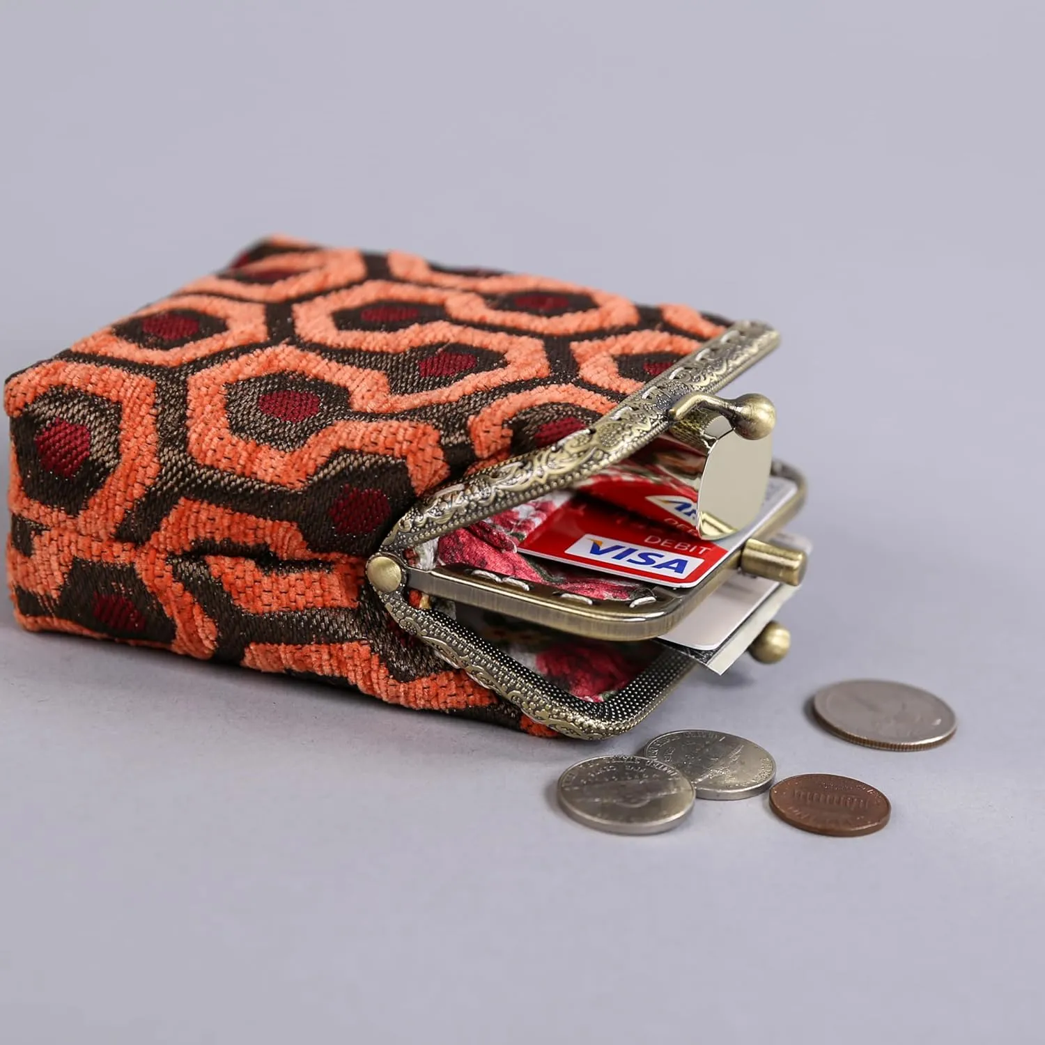 Chenille Carpet Double Kiss Clasp Coin Purse Pouch,Vintage Change Wallet Card Holder