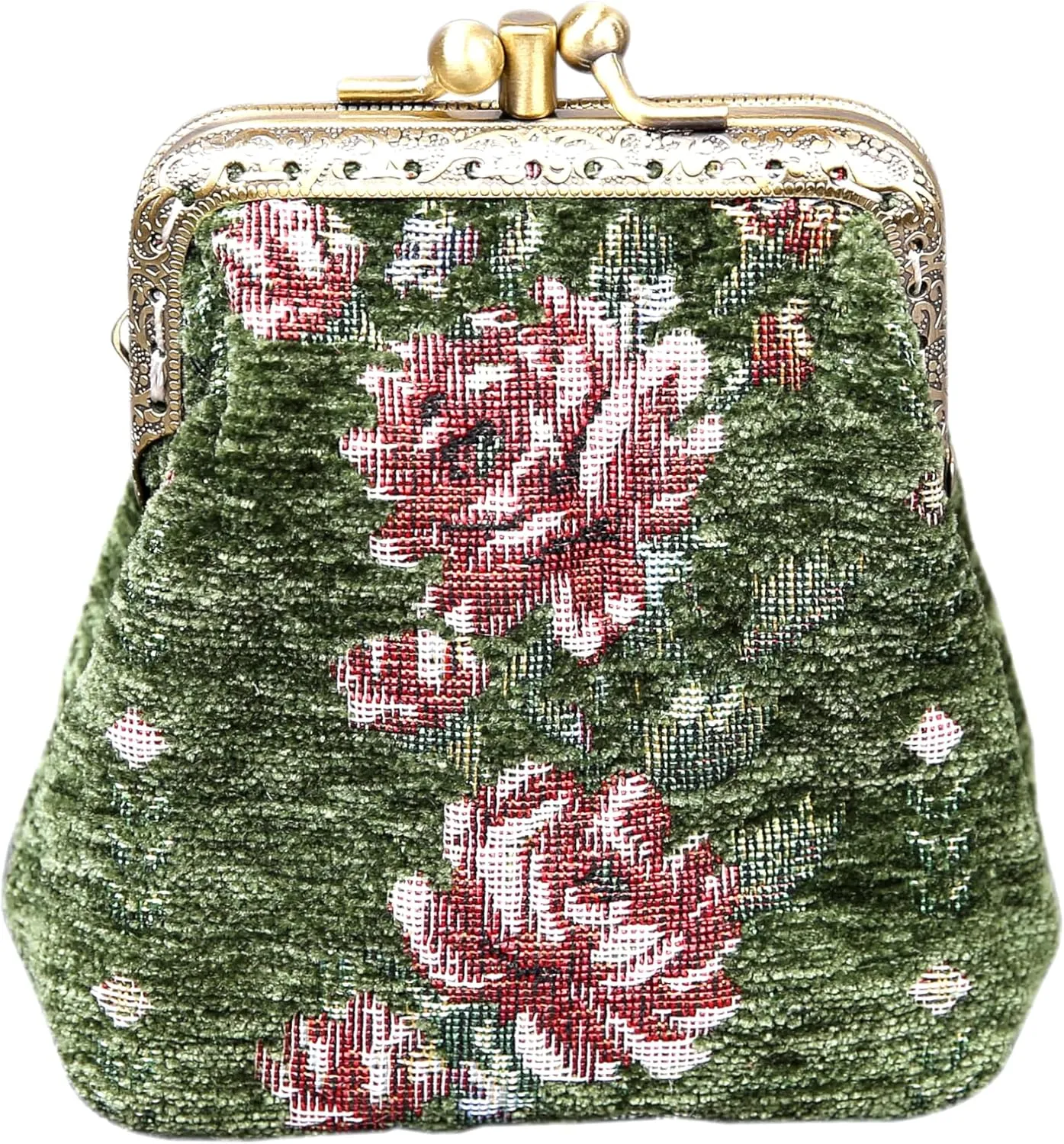 Chenille Carpet Double Kiss Clasp Coin Purse Pouch,Vintage Change Wallet Card Holder