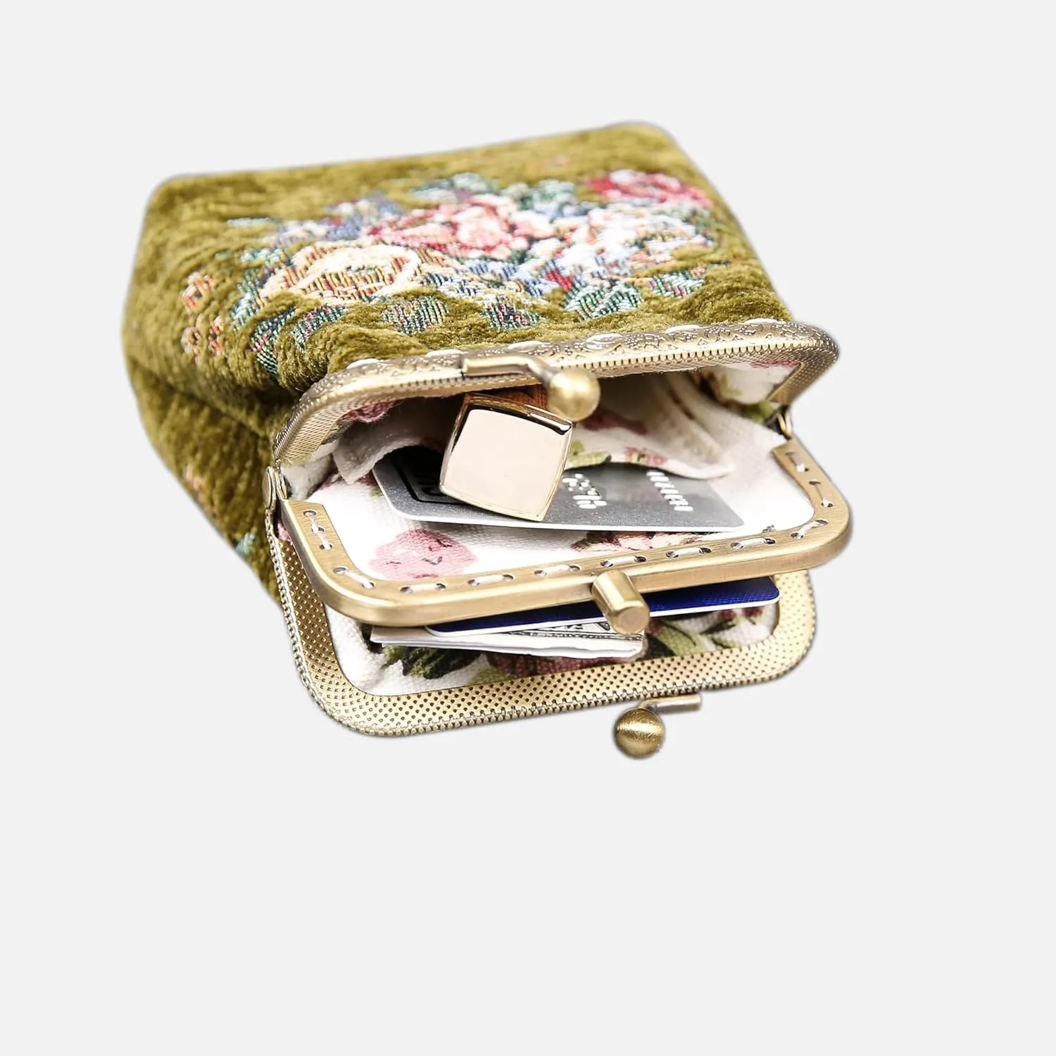 Chenille Carpet Double Kiss Clasp Coin Purse Pouch,Vintage Change Wallet Card Holder