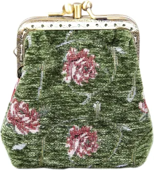 Chenille Carpet Double Kiss Clasp Coin Purse Pouch,Vintage Change Wallet Card Holder