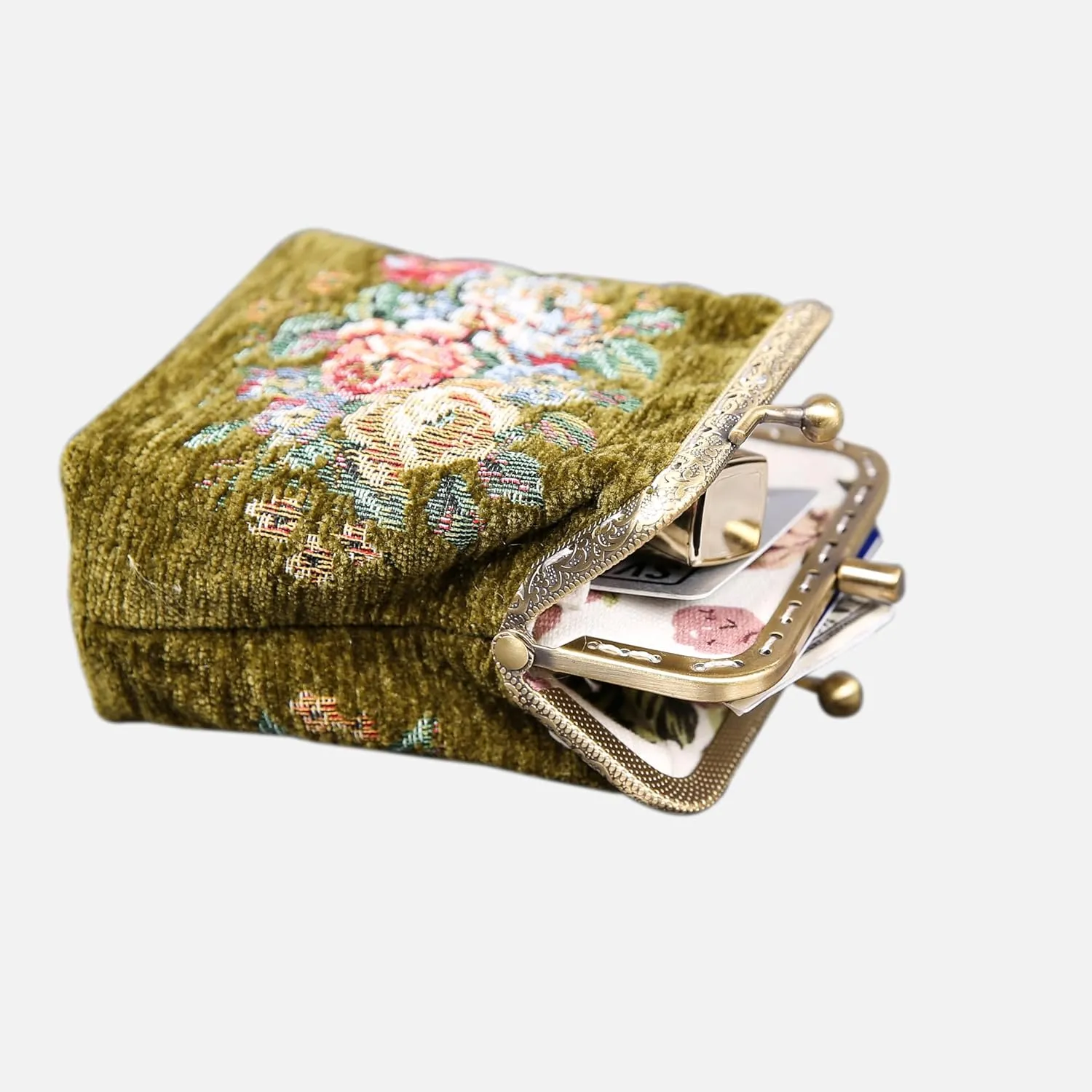 Chenille Carpet Double Kiss Clasp Coin Purse Pouch,Vintage Change Wallet Card Holder