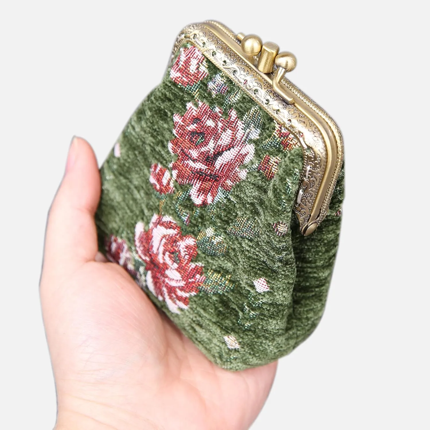 Chenille Carpet Double Kiss Clasp Coin Purse Pouch,Vintage Change Wallet Card Holder