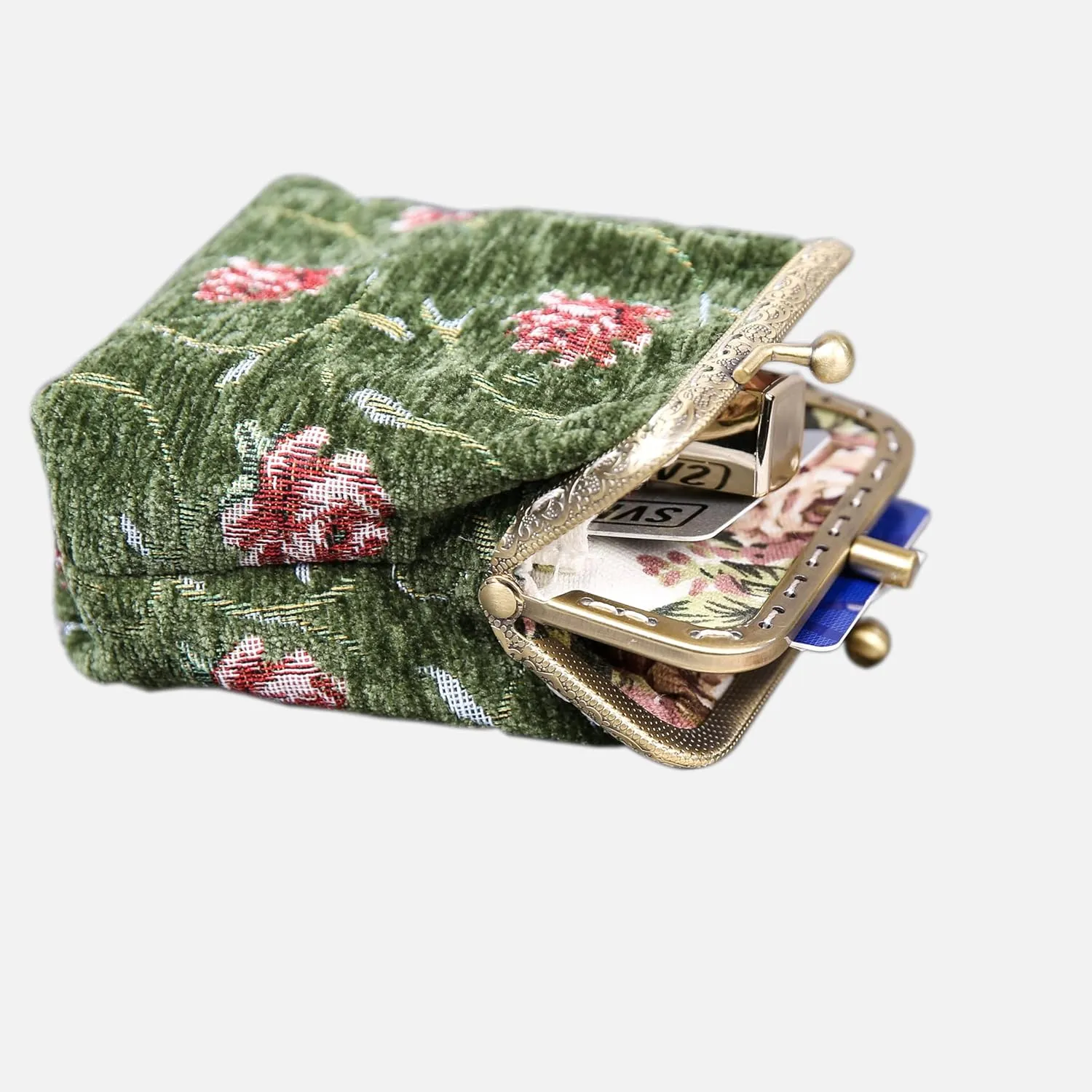 Chenille Carpet Double Kiss Clasp Coin Purse Pouch,Vintage Change Wallet Card Holder