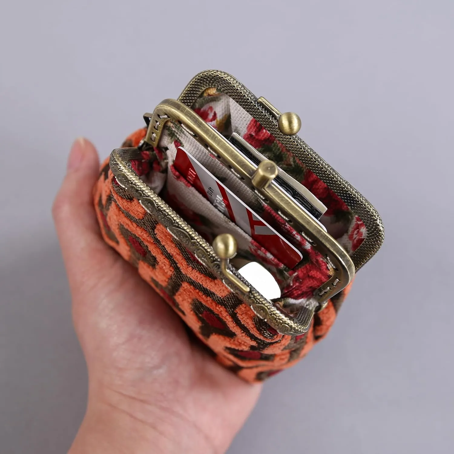 Chenille Carpet Double Kiss Clasp Coin Purse Pouch,Vintage Change Wallet Card Holder