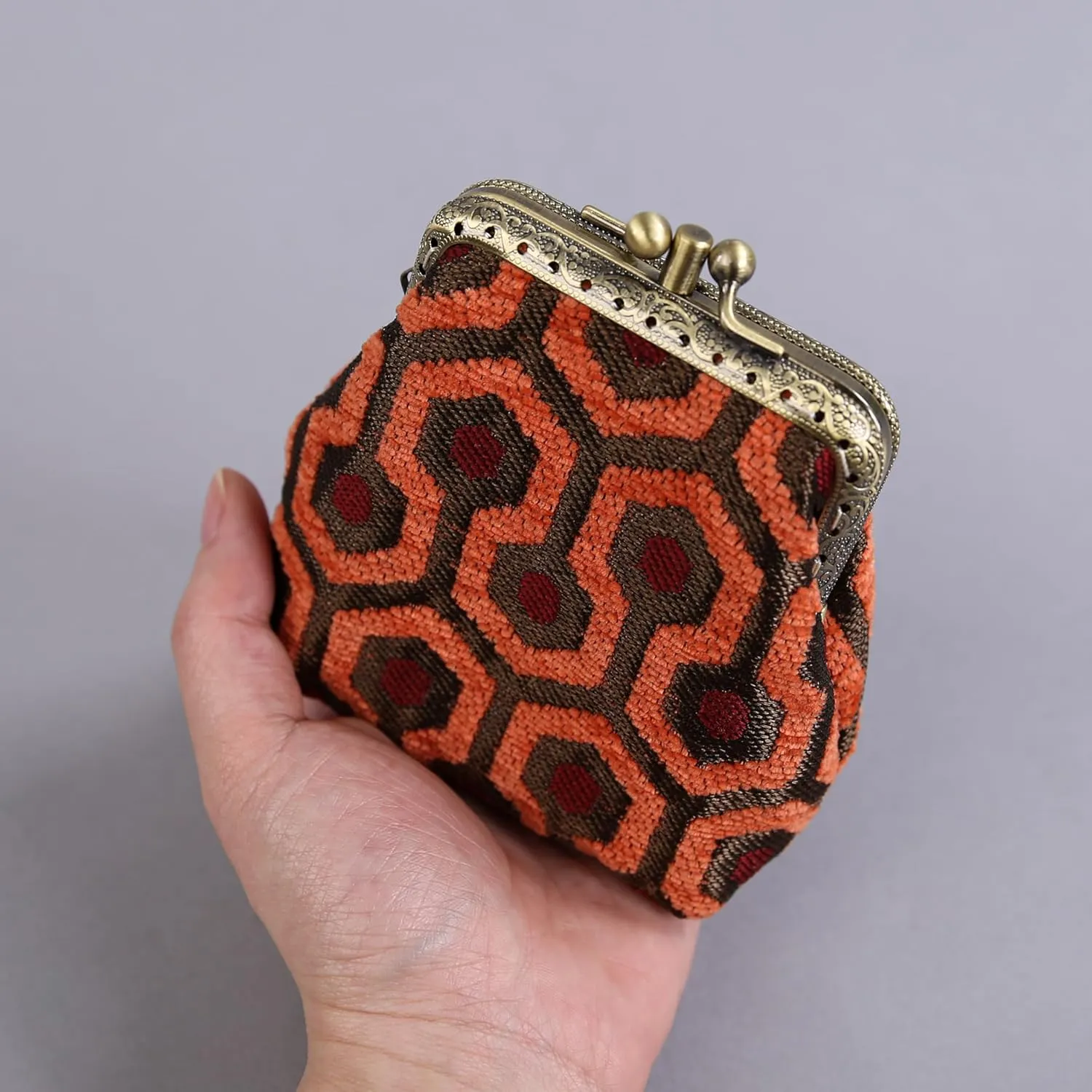 Chenille Carpet Double Kiss Clasp Coin Purse Pouch,Vintage Change Wallet Card Holder