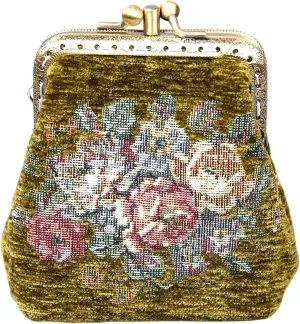 Chenille Carpet Double Kiss Clasp Coin Purse Pouch,Vintage Change Wallet Card Holder