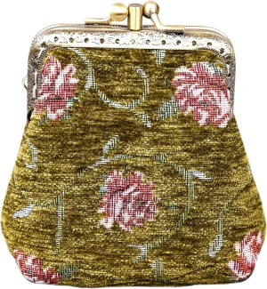 Chenille Carpet Double Kiss Clasp Coin Purse Pouch,Vintage Change Wallet Card Holder