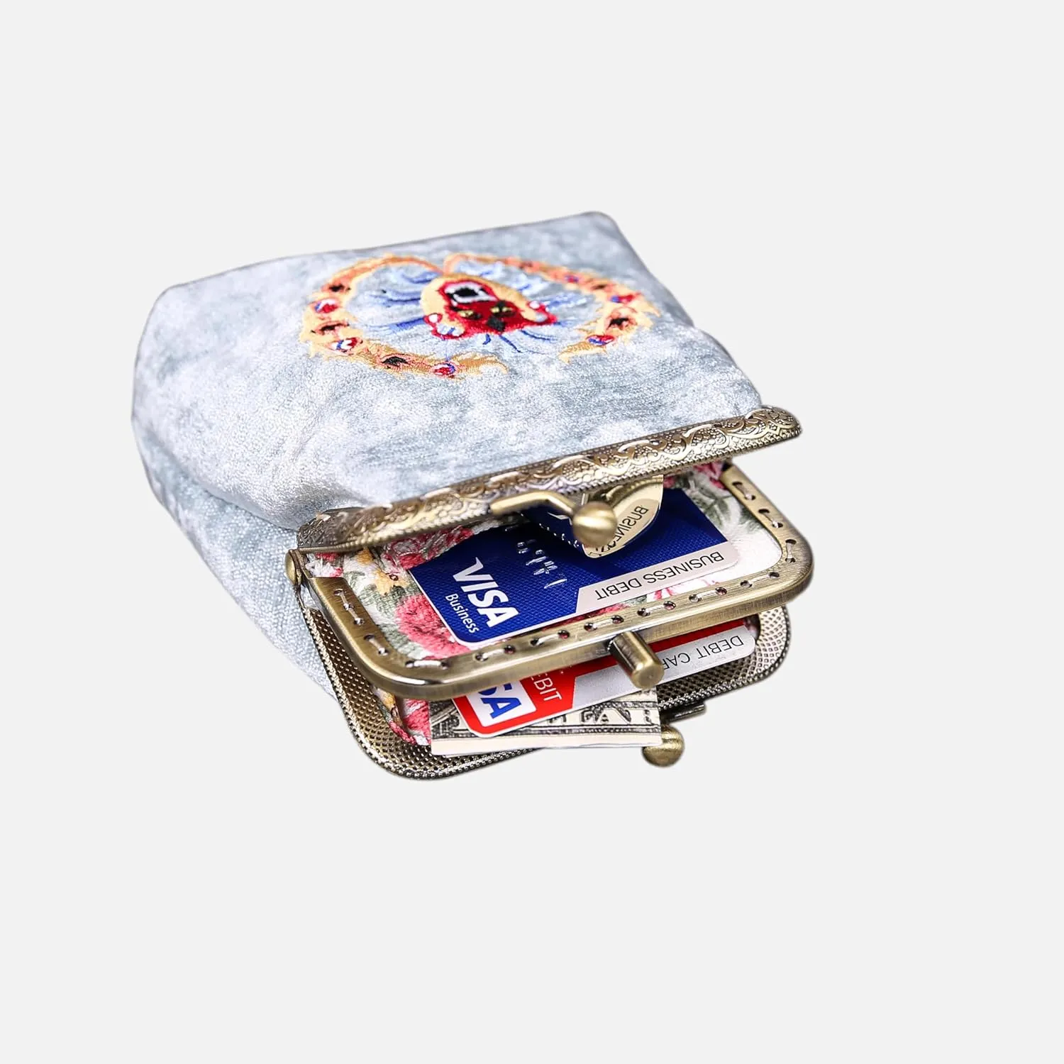Chenille Carpet Double Kiss Clasp Coin Purse Pouch,Vintage Change Wallet Card Holder