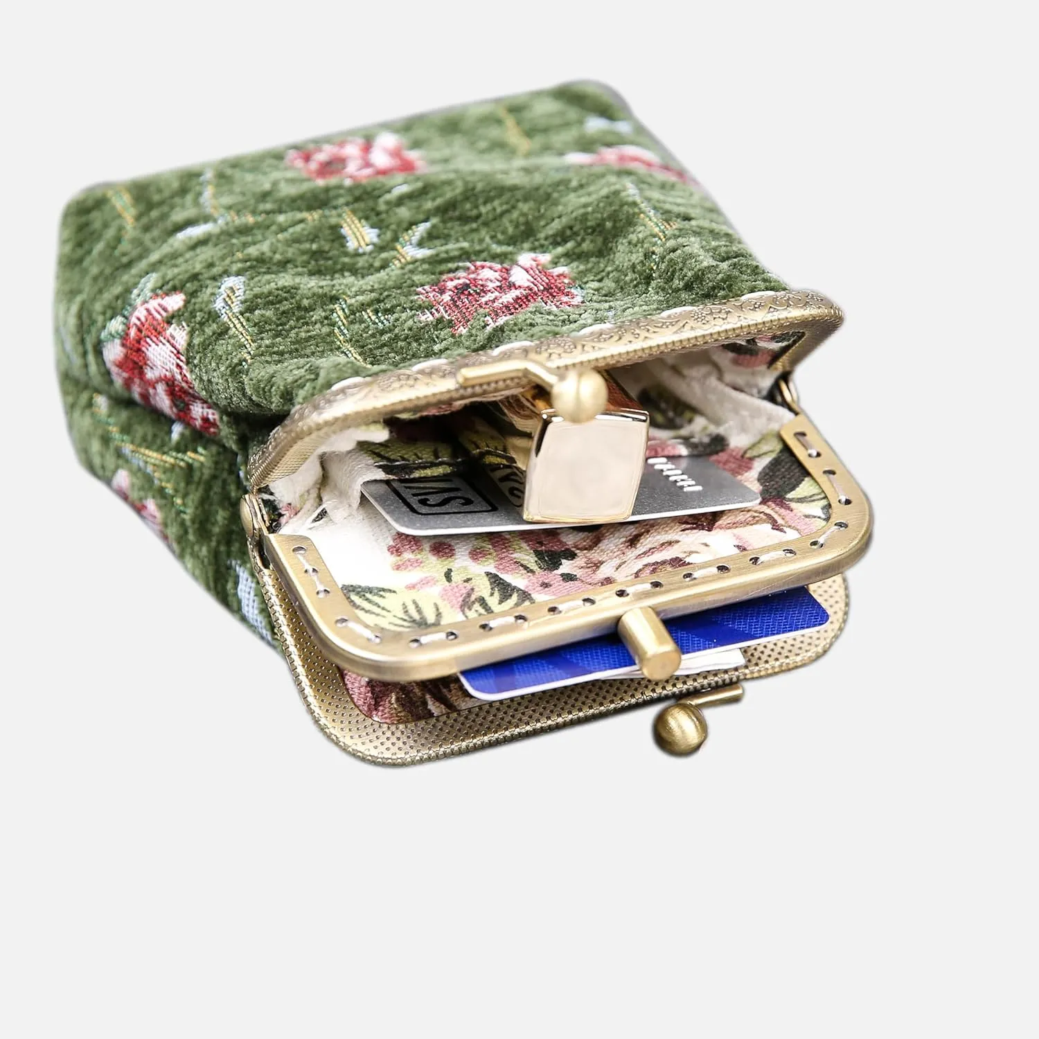 Chenille Carpet Double Kiss Clasp Coin Purse Pouch,Vintage Change Wallet Card Holder