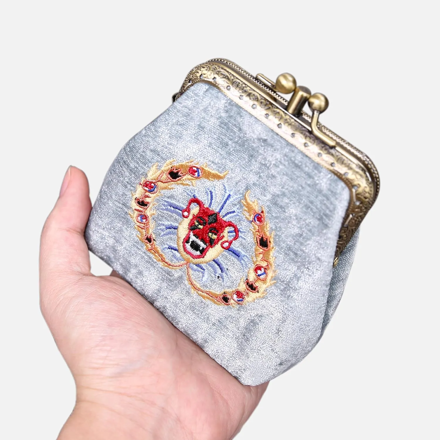 Chenille Carpet Double Kiss Clasp Coin Purse Pouch,Vintage Change Wallet Card Holder