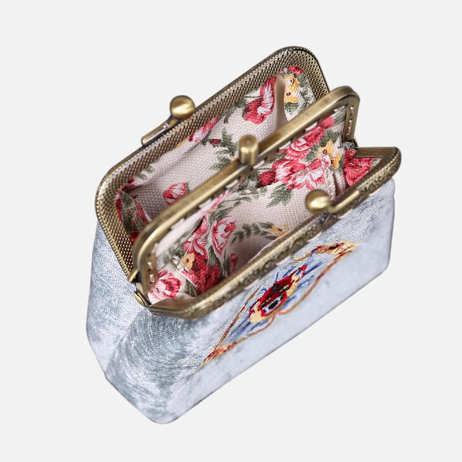 Chenille Carpet Double Kiss Clasp Coin Purse Pouch,Vintage Change Wallet Card Holder