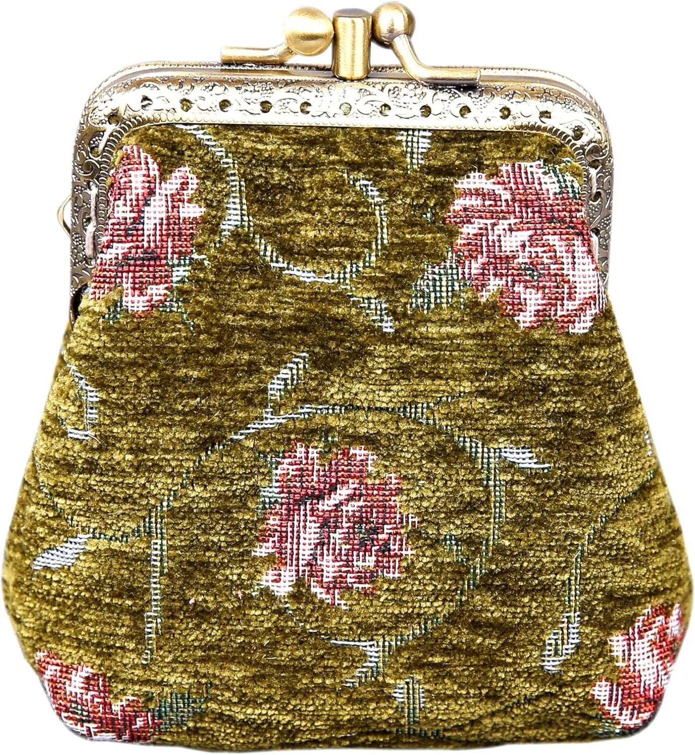 Chenille Carpet Double Kiss Clasp Coin Purse Pouch,Vintage Change Wallet Card Holder