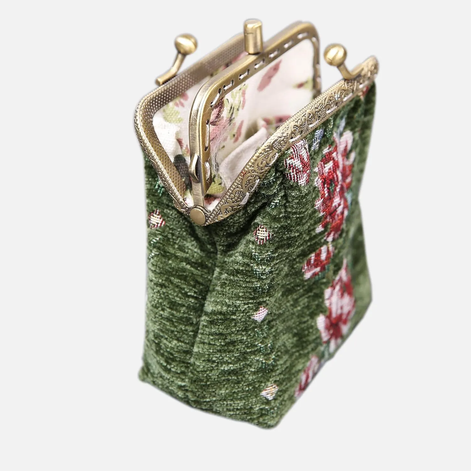 Chenille Carpet Double Kiss Clasp Coin Purse Pouch,Vintage Change Wallet Card Holder