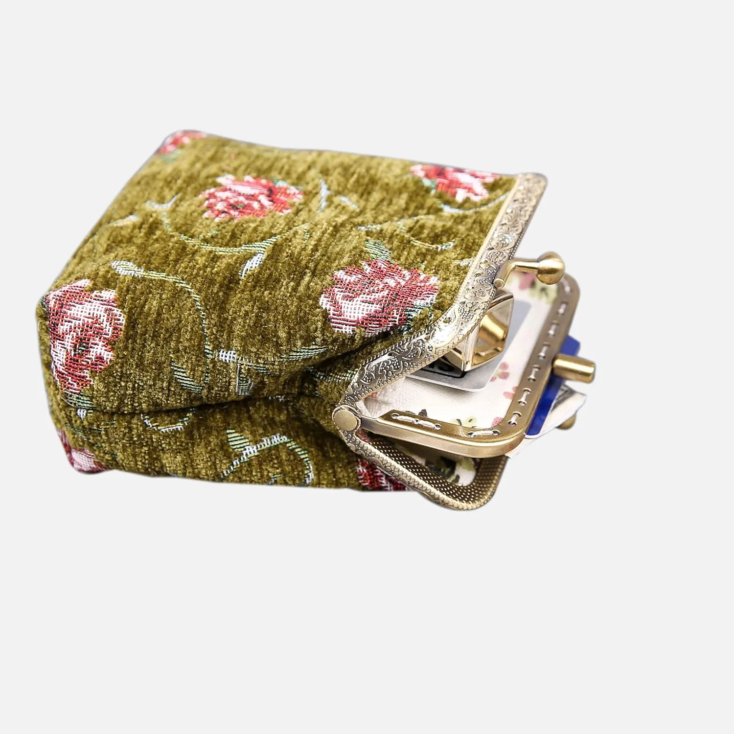 Chenille Carpet Double Kiss Clasp Coin Purse Pouch,Vintage Change Wallet Card Holder