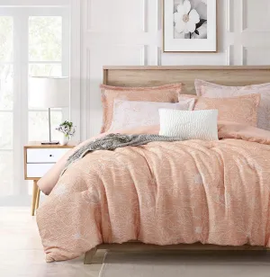 Chezmoi Collection Katrina 4-Piece Floral Comforter Set Twin Size, Coral/White, Soft Jacquard Textured Lightweight Bedding for All Season (1 Comforter, 2 Pillow Shams, 1 Cushion)