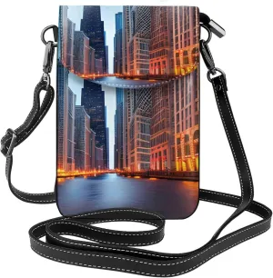 Chicago Illinois Usa Print Small Cell Phone Leather Purse Adjustable Shoulder Rope Crossbody Bags For Women