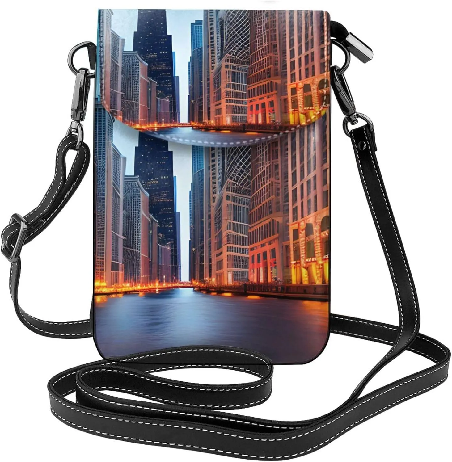 Chicago Illinois Usa Print Small Cell Phone Leather Purse Adjustable Shoulder Rope Crossbody Bags For Women