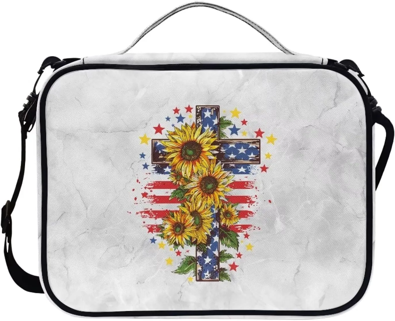 Christian Cross Floral Bible Cover-Polyester Bible Case for Women-Bible Bag Bible Carrier with Shoulder Strap Handle