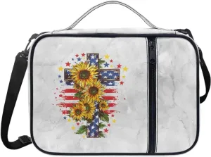 Christian Cross Floral Bible Cover-Polyester Bible Case for Women-Bible Bag Bible Carrier with Shoulder Strap Handle