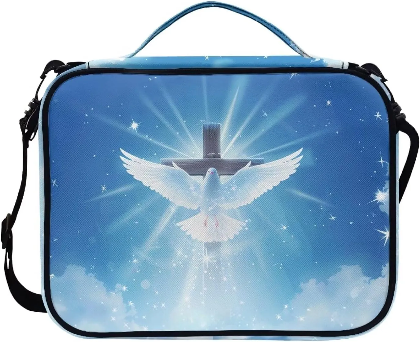 Christian Print Bible Cover,Polyester Bible Case for Women,Cross Floral Print Bible Book Cover with Shoulder Strap