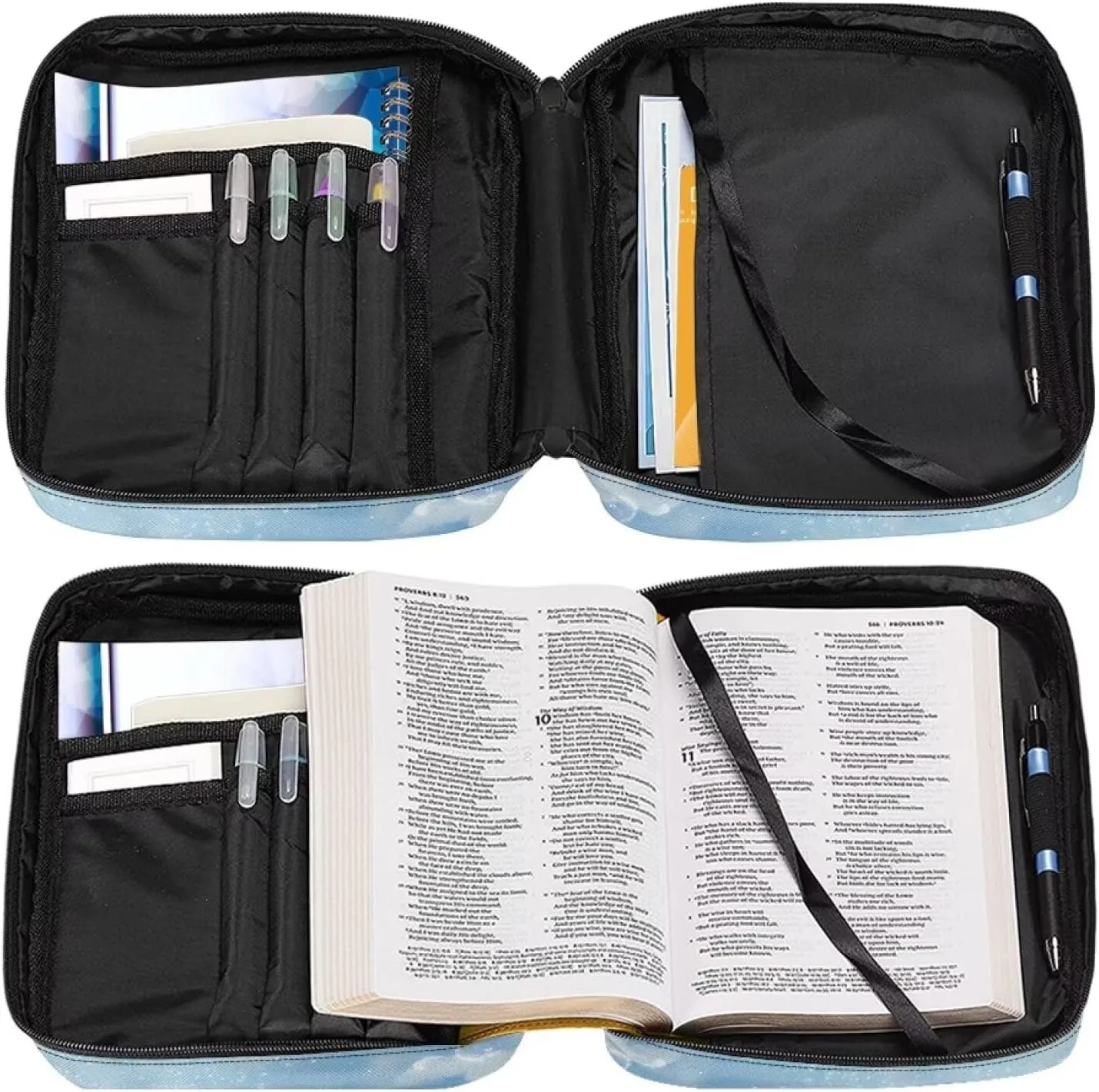 Christian Print Bible Cover,Polyester Bible Case for Women,Cross Floral Print Bible Book Cover with Shoulder Strap