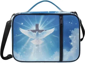 Christian Print Bible Cover,Polyester Bible Case for Women,Cross Floral Print Bible Book Cover with Shoulder Strap