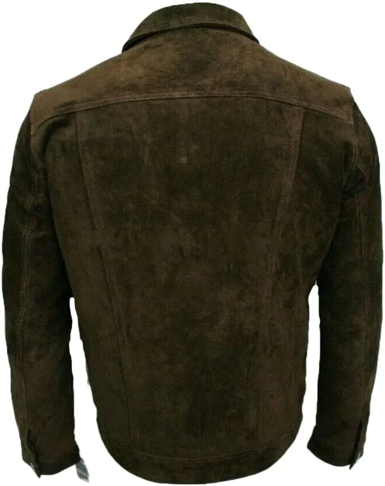 Classic Men's Sheepskin Suede Leather Jacket Biker Brown Zipper Luxury Plain Coat SDM61