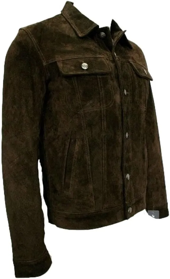 Classic Men's Sheepskin Suede Leather Jacket Biker Brown Zipper Luxury Plain Coat SDM61
