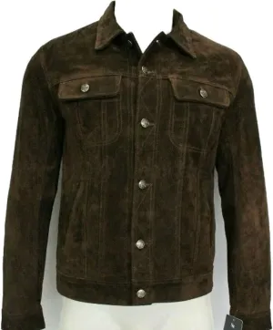 Classic Men's Sheepskin Suede Leather Jacket Biker Brown Zipper Luxury Plain Coat SDM61