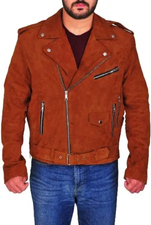 Classic Men's Sheepskin Suede Leather Jacket Biker Zipper Luxury Plain Coat SDM24