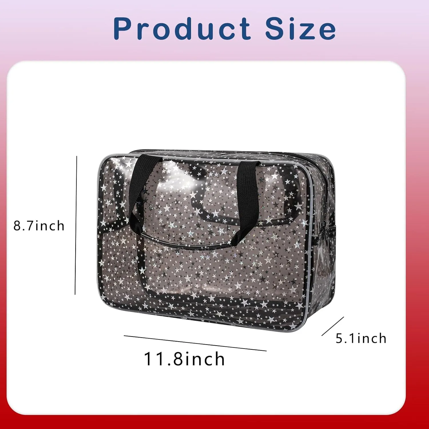 Clear PVC Star Large Cosmetic Bag, Transparent Large Zippered Opening Makeup Bag, Portable Waterproof Travel Bag with Handle, Gym, Swimming and Beach Bag (02Black)