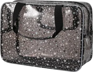 Clear PVC Star Large Cosmetic Bag, Transparent Large Zippered Opening Makeup Bag, Portable Waterproof Travel Bag with Handle, Gym, Swimming and Beach Bag (02Black)