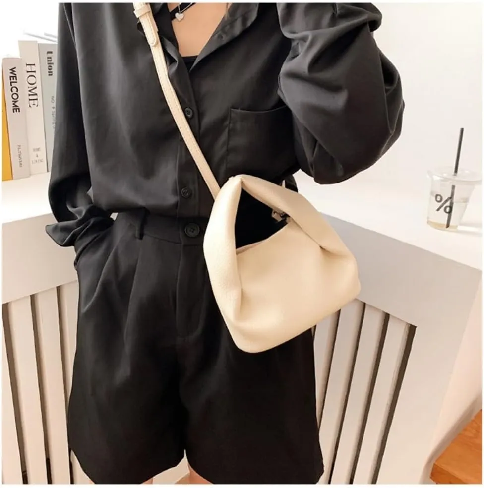 Cloud Small Handbag PU Leather Single Shoulder Crossbody Bag and Folds Design Purse for Women (White)