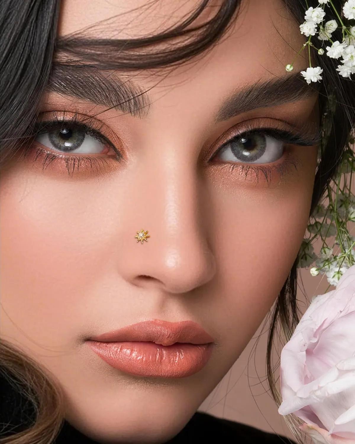 COCHARM 14K Yellow Gold Nose Stud 20g 14K Real Gold Nose Ring Stud Star Nose Bone Nose Piercing 14kt Solid Gold Nose Piercing Jewelry for Women Men 7mm Long