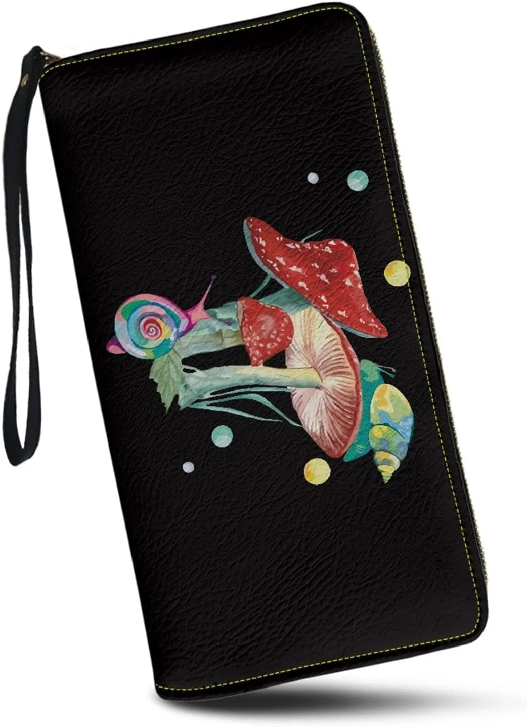 Coldinair Mushroom Snails Pattern Women Wallet Faux Leather Zip Around Phone Clutch RFID Blocking Travel Purse Wristlet