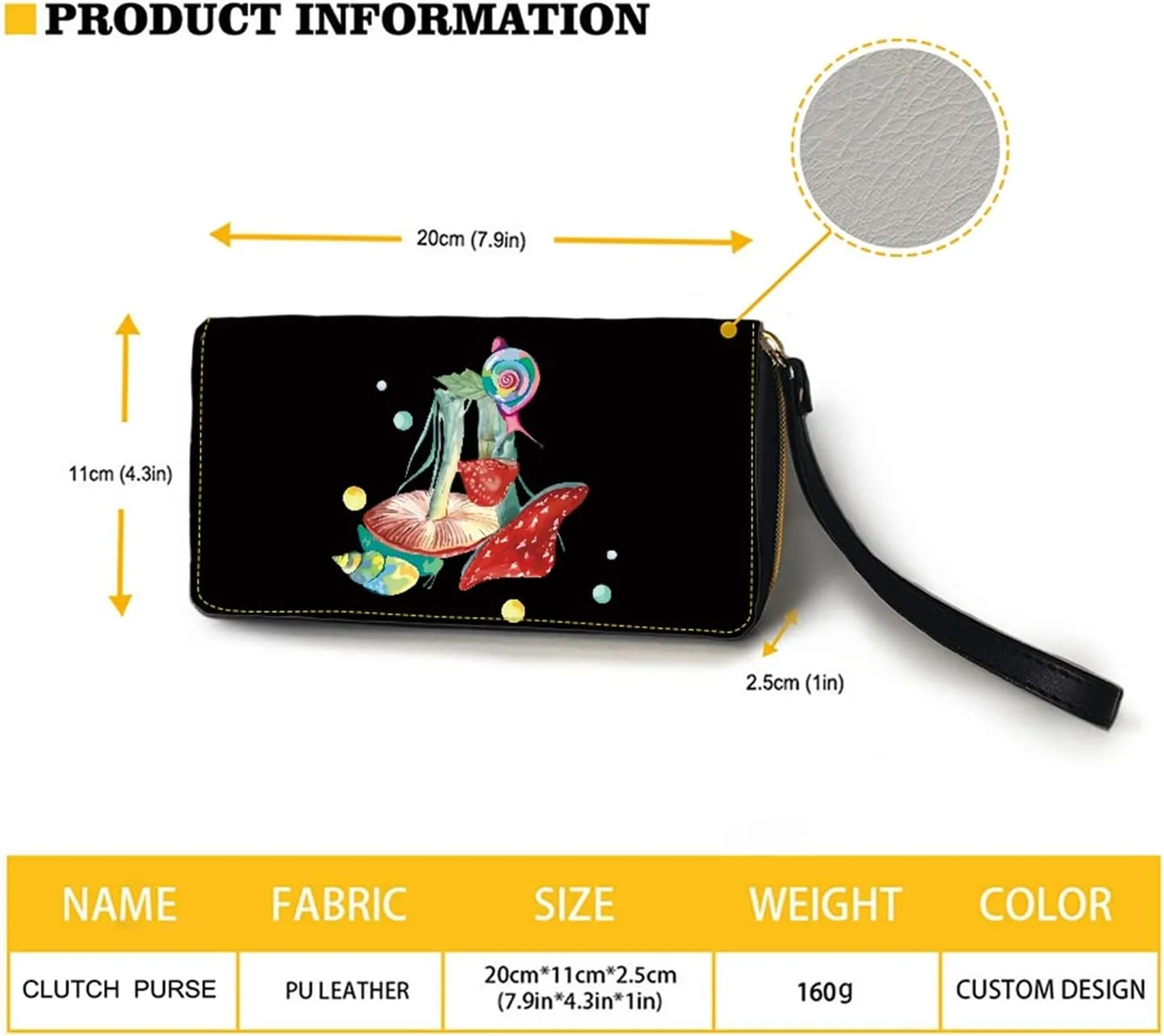 Coldinair Mushroom Snails Pattern Women Wallet Faux Leather Zip Around Phone Clutch RFID Blocking Travel Purse Wristlet