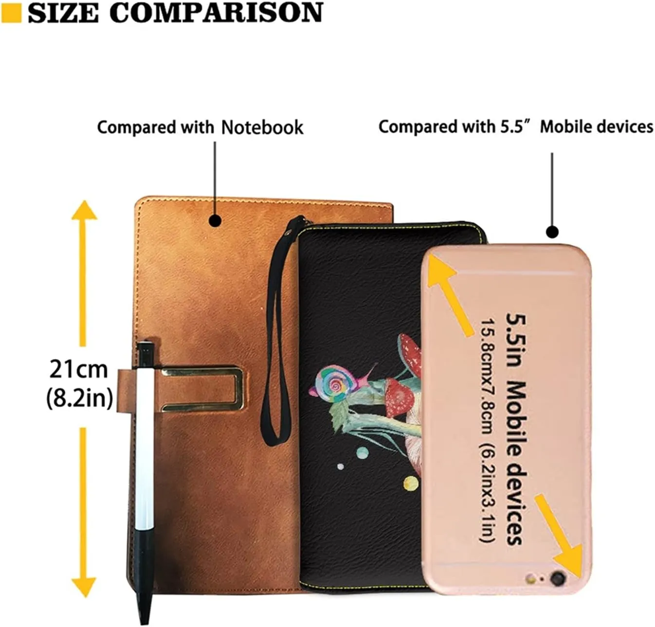 Coldinair Mushroom Snails Pattern Women Wallet Faux Leather Zip Around Phone Clutch RFID Blocking Travel Purse Wristlet