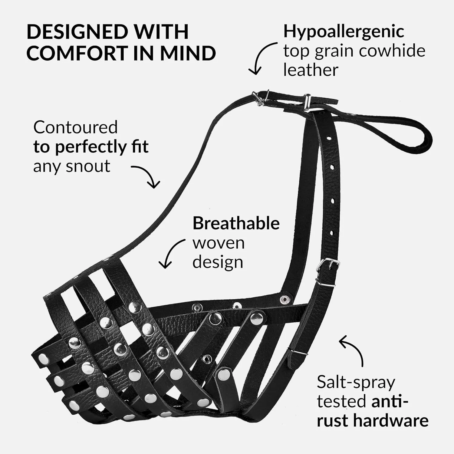 CollarDirect Pitbull Dog Muzzle Leather Amstaff Muzzles Staffordshire Terrier Secure Basket (Black)…