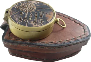 collectiblesBuy Antique Quote Compass with Triangle Orange Leather Box Vintage Functional Marine Brass Magnetic Handmade