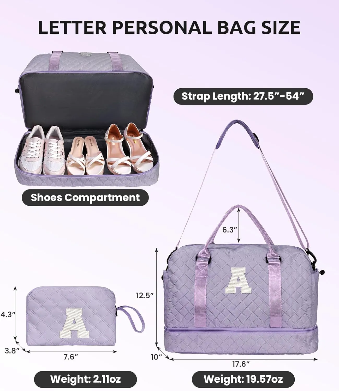 College Roommate Gifts, Teen Girls Gift Ideas-Girl Initial Travel Bags with Shoe Compartment, Personalized Weekender Bag, Overnight Bag for Women, Travel Bag with Makeup Bag (Letter Y)