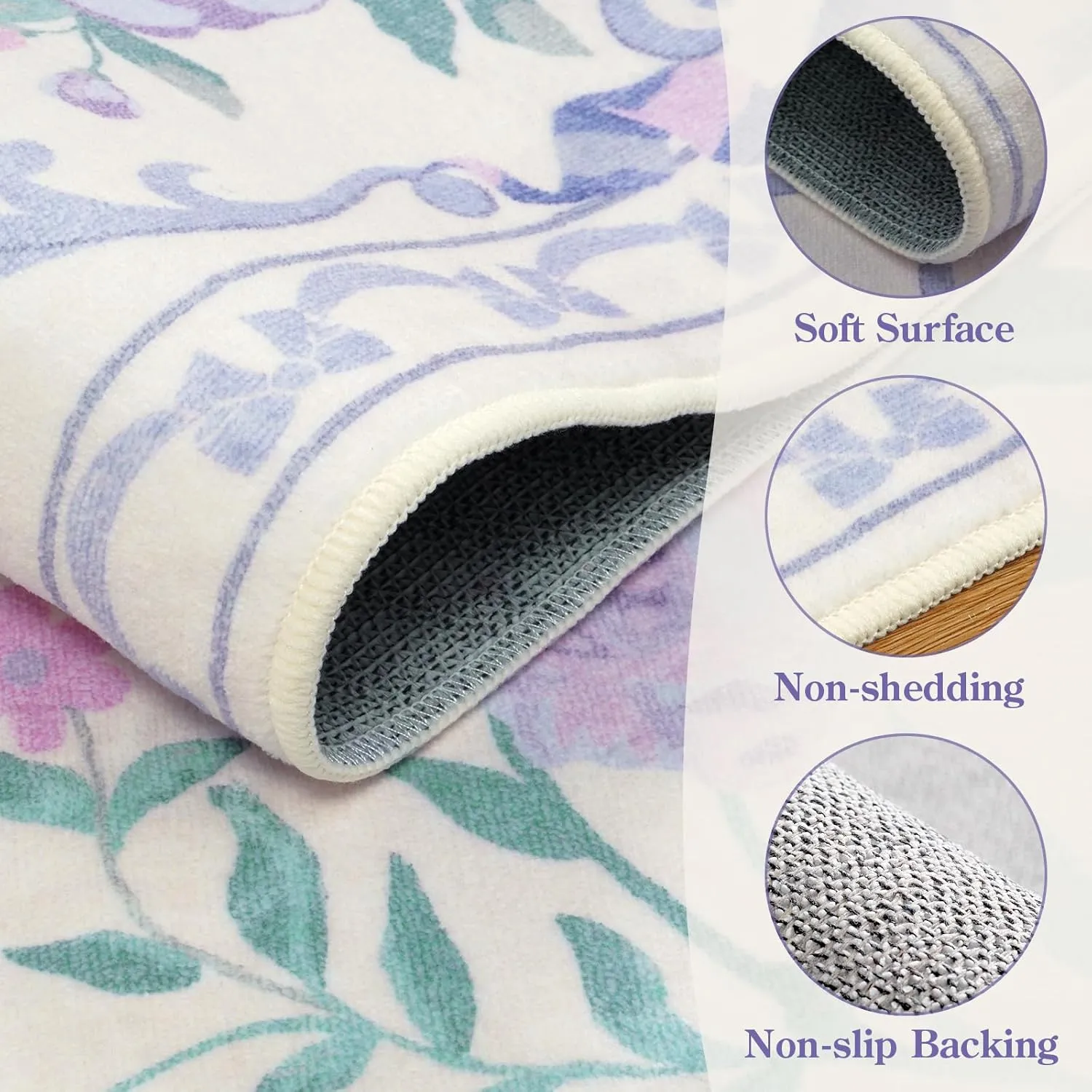 Collive Purple Floral Rugs for Girls, 5x7 Washable Bow Area Rug for Living Room, Cute Ultra-Thin Non Slip Indoor Decor Carpet for Nursery Kids Room Bedroom Playroom (Purple 5' x 7')